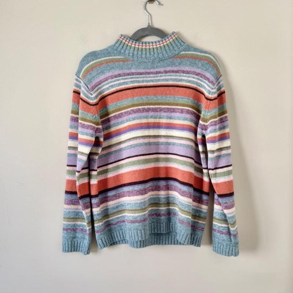 Vintage 90s Rainbow Stripe Mockneck Sweater blue orange green y2k